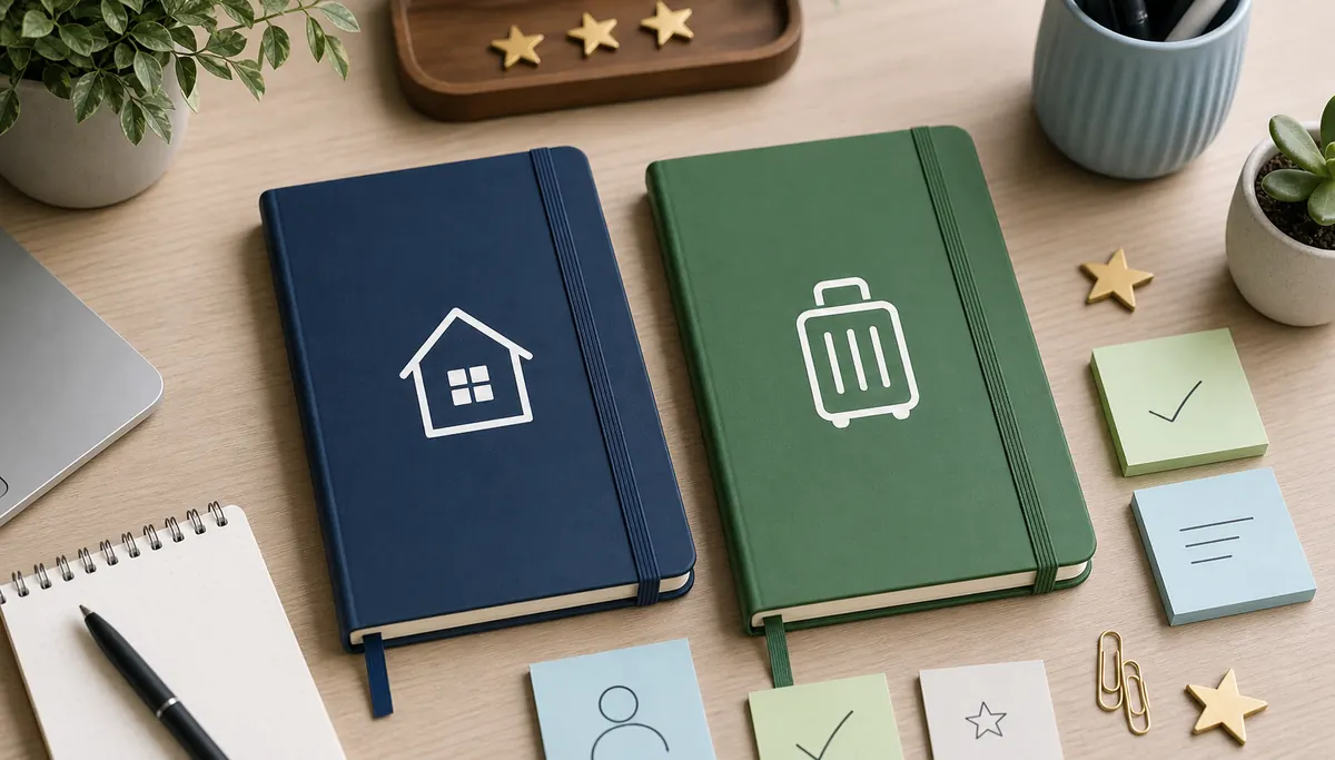 Host and guest review workflow with house and suitcase symbols