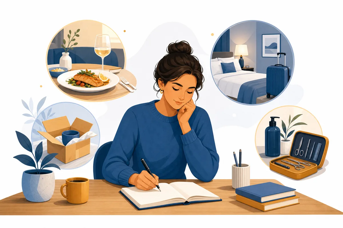 Person writing a customer review after restaurant, hotel, product and service experiences