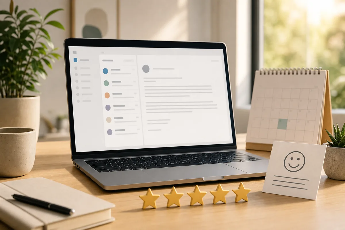 Review request email template workflow with customer feedback and star rating symbols